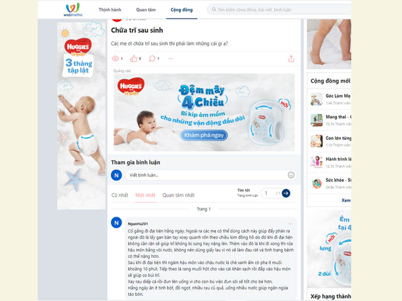 Kinh nghiệm chữa trĩ sau sinh trên Webtretho